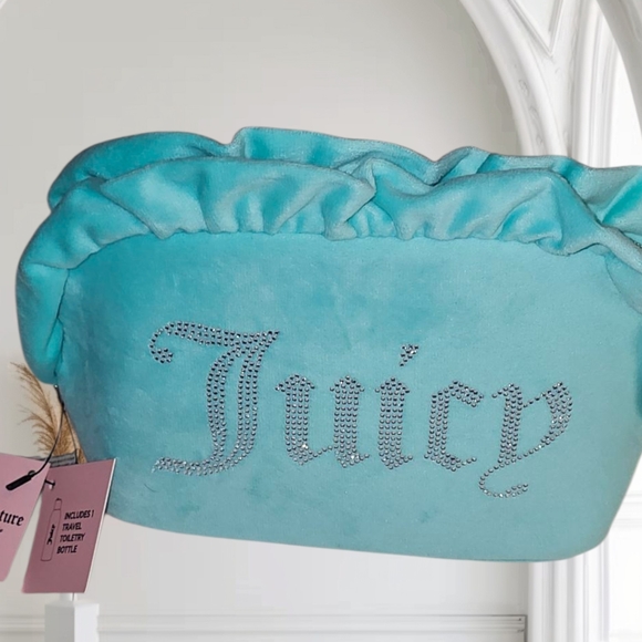 Juicy Couture Handbags - Juicy Couture Turquoise Jeweled 'Juicy' Ruffle Cosmetic Bag